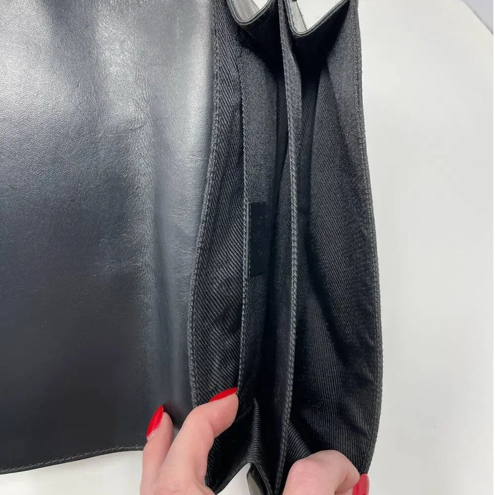 Gucci Vintage Monogram GG Flap Shoulder Bag Baguette Canvas Leather Black Silver - Picture 8 of 17